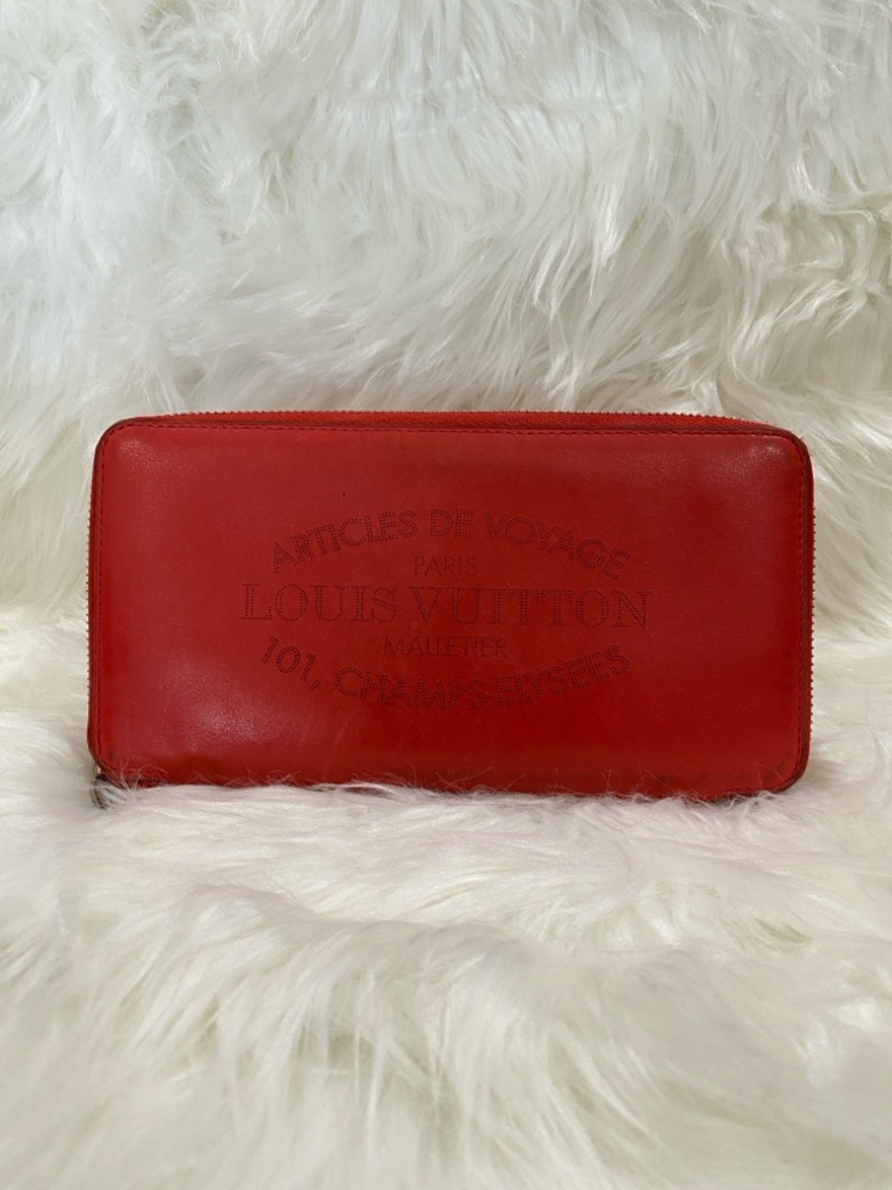 Louis Vuitton Red/orange Leather Zip Wallet- “Articles De Voyage”